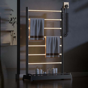 Modern Design Black 304 Stainless Steel Stand Towel Rail Electric Heated Free Standing Hot Towel Rack Warmer