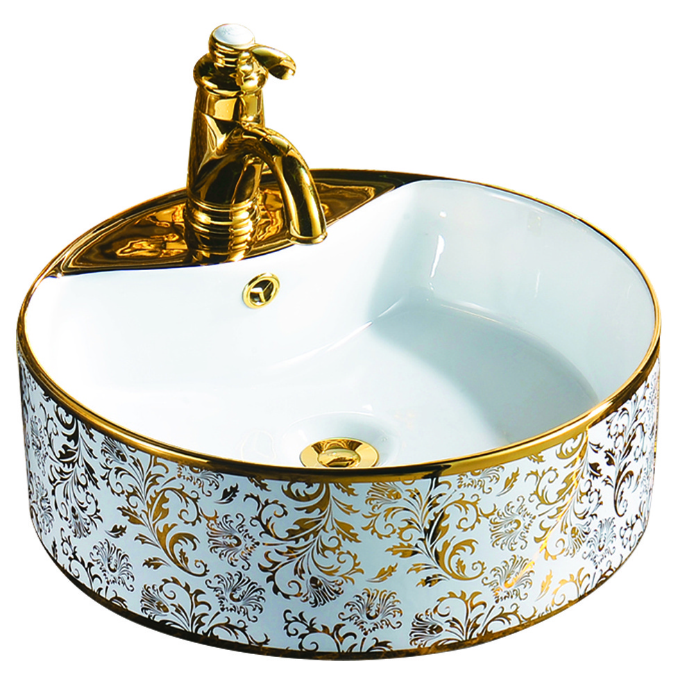 G369 Luxury bathroom lavabo golden sink ceramic art vanity basin electroplated table top wash basin vessel sink