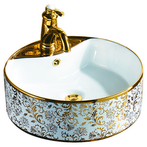 G369 Luxury bathroom lavabo golden sink ceramic art vanity basin electroplated table top wash basin vessel sink