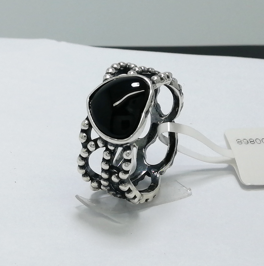 Fashion Daily Wear Cocktail Rings 925 Sterling Silver Women Hollow Out Heart Black Stone Agate Band Ring Jewelry