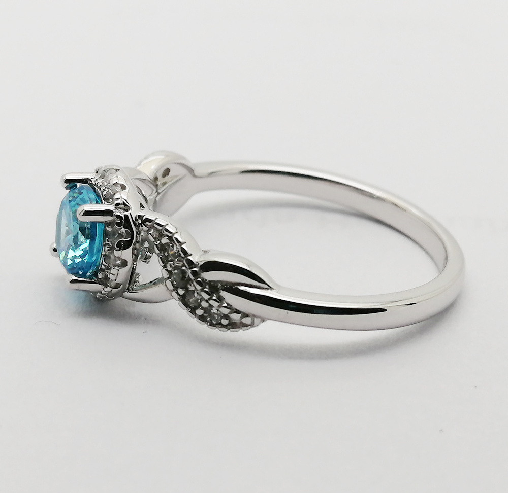 Round Cut Cross Knotted Halo Rings With Sky Blue Topaz Created Crystal In 925 Sterling Silver