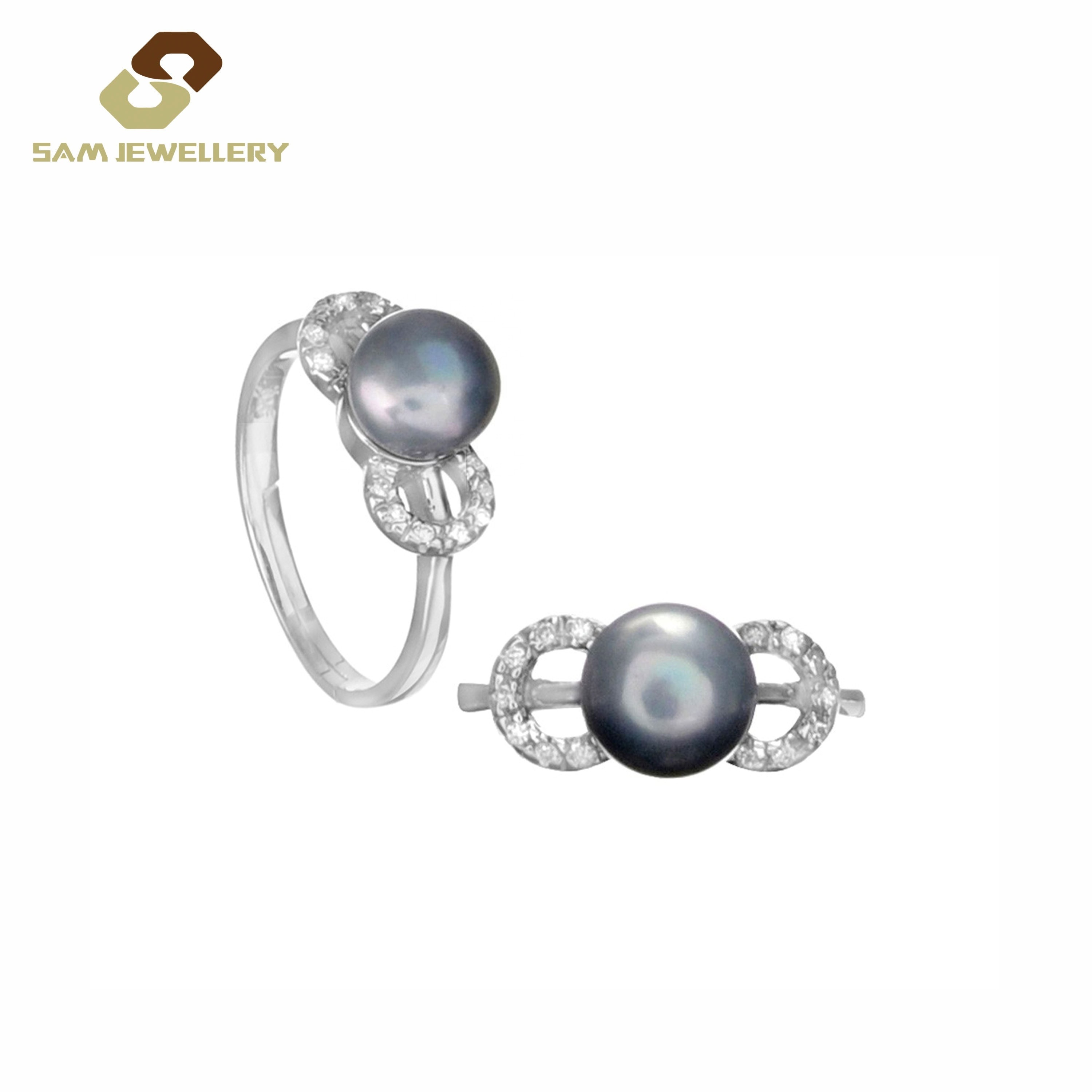 Cultured Women Sterling Silver Jewelry Tahitian Round Hawaiian Black Pearl Ring Gold Plated