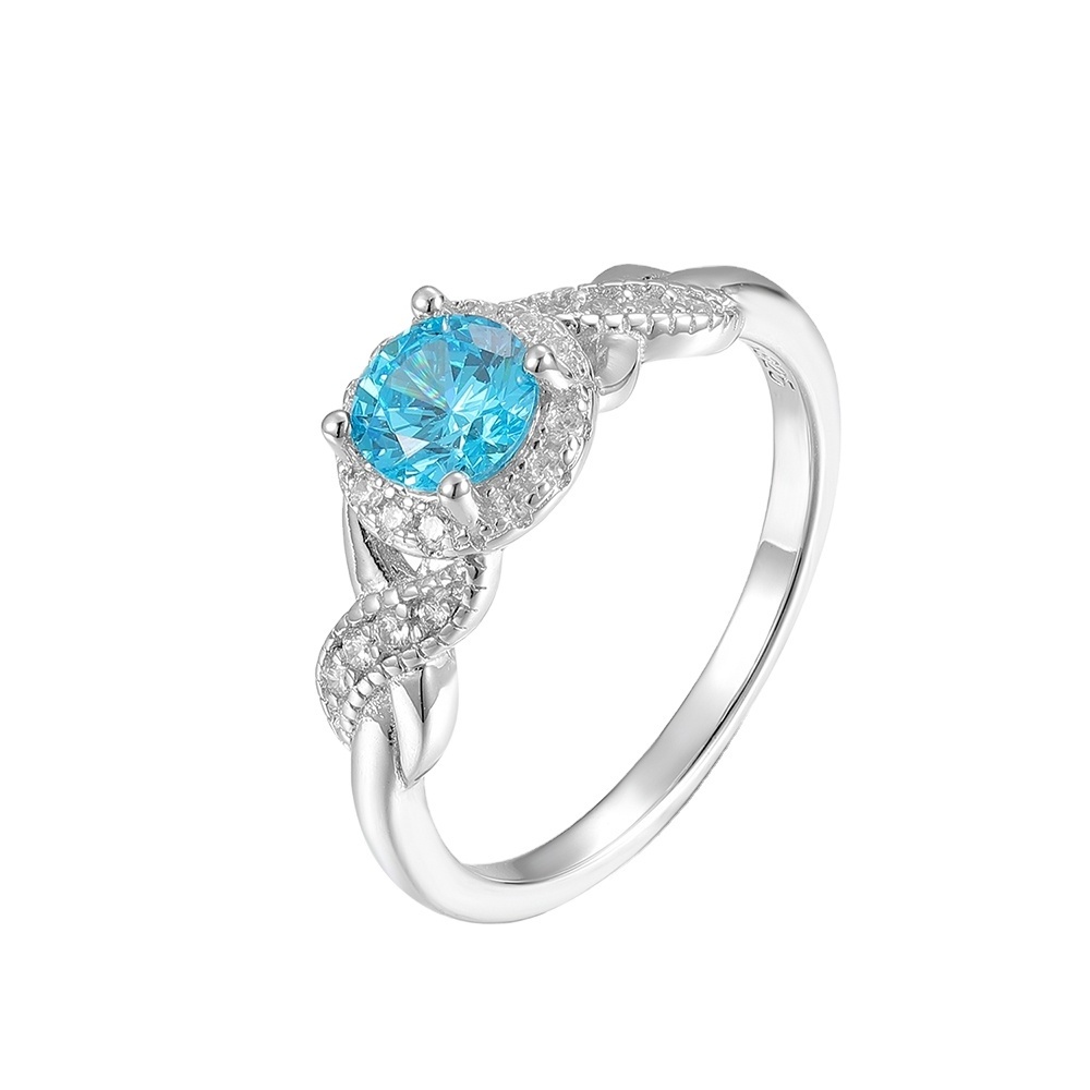 Round Cut Cross Knotted Halo Rings With Sky Blue Topaz Created Crystal In 925 Sterling Silver