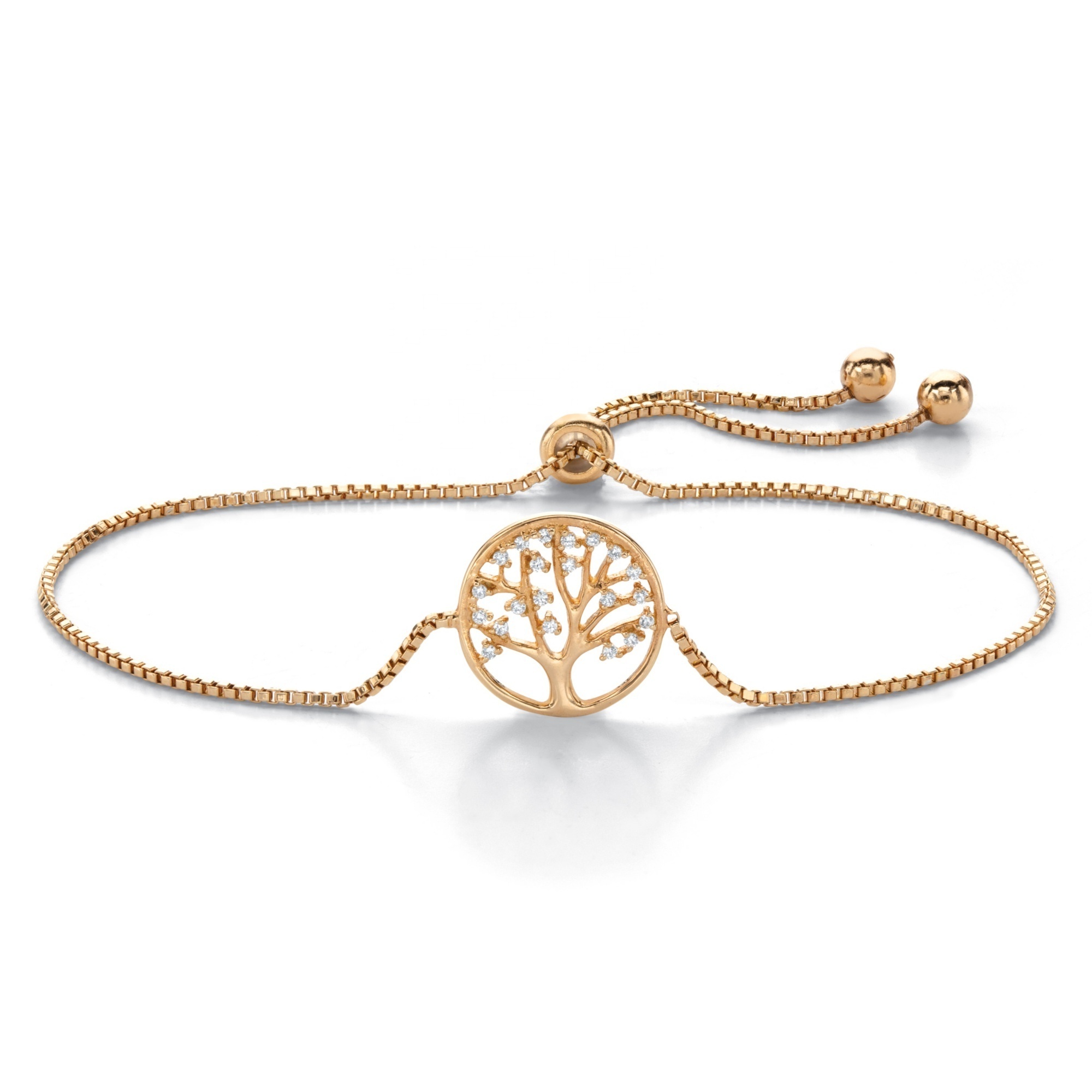 Italian Petite 925 Sterling Silver Fine Jewelry 18K Gold Plated Sliding Adjustable Charm Tree Of Life Bracelet Chain