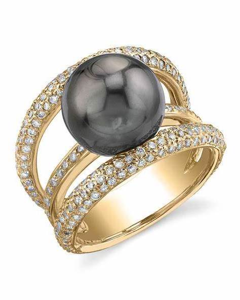 Cultured Women Sterling Silver Jewelry Tahitian Round Hawaiian Black Pearl Ring Gold Plated