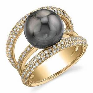 Cultured Women Sterling Silver Jewelry Tahitian Round Hawaiian Black Pearl Ring Gold Plated