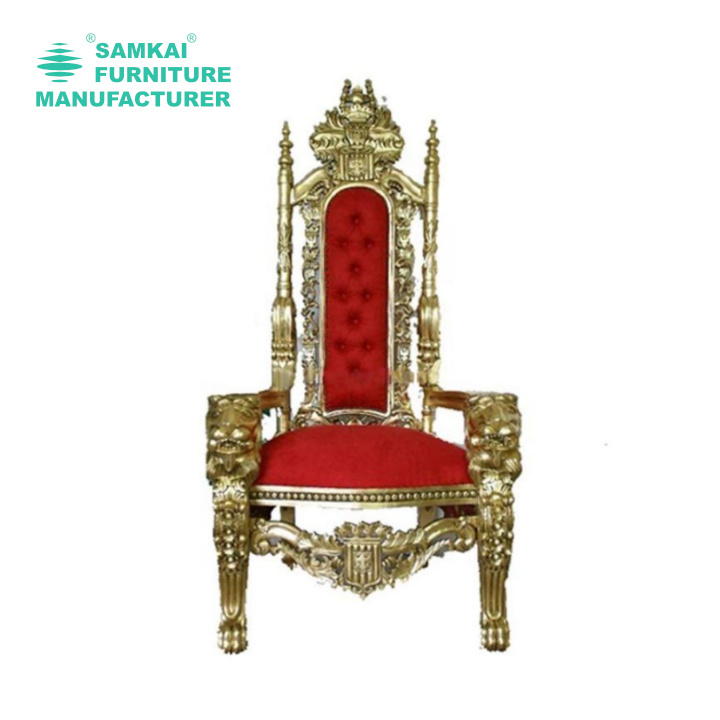 SK-GWY-C003 Wholesale Carved Wedding High Back Event Rental Royal King Throne Chair