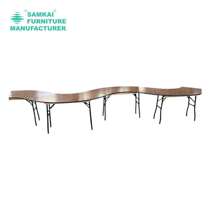 SK-YHZ-H003 Factory Wholesale Serpentine Wooden Office Desk Folding S Shape Serpentine Banquet Table