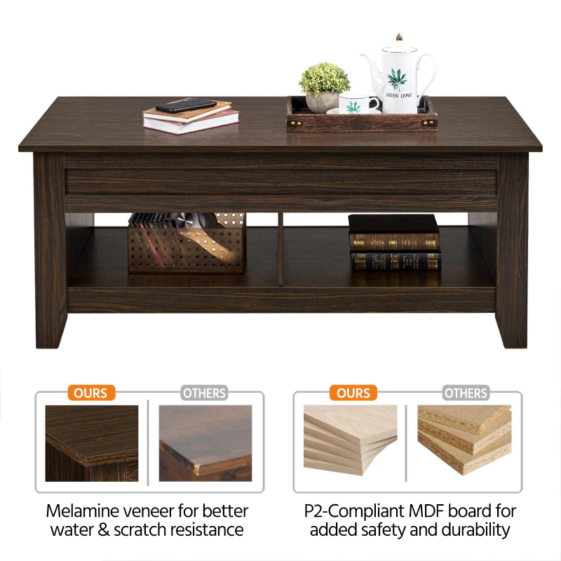 KFZ-10 Lift Top Coffee Table with Hidden Storage Compartment Rising Tabletop Pop Up Center Table for Living Room