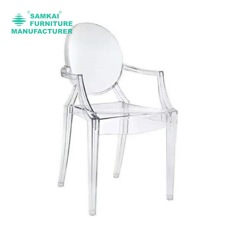 SK-YHY-J002 Factory wholesale transparent pink modern acrylic stacked kitchen and dining room arm resin ghost chair