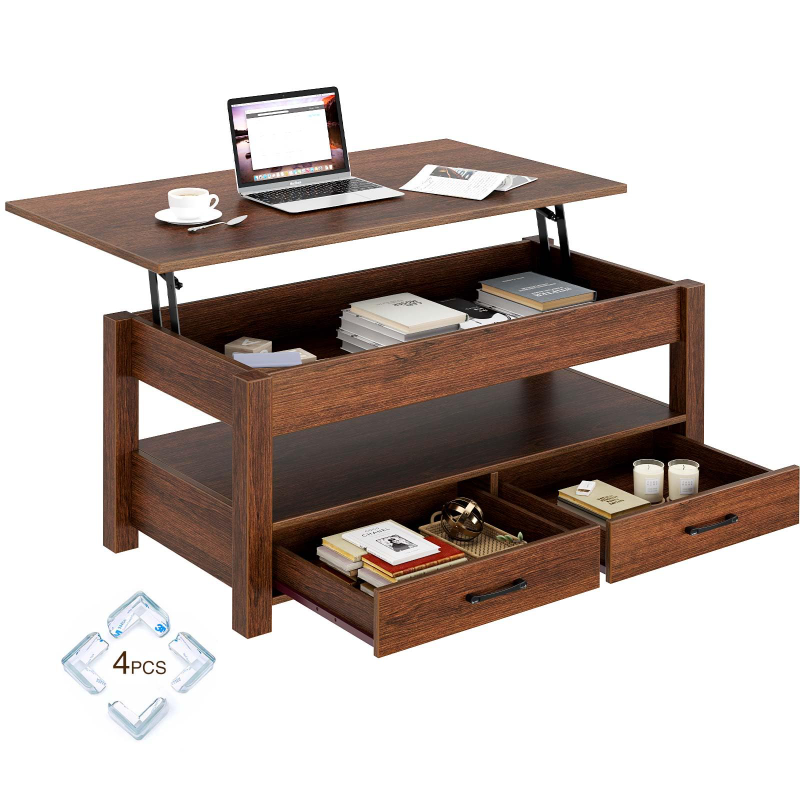 KFZ-13 Lift Top Coffee Table with Drawers and Hidden Compartment Table with Wooden Lift Tabletop for Living Room