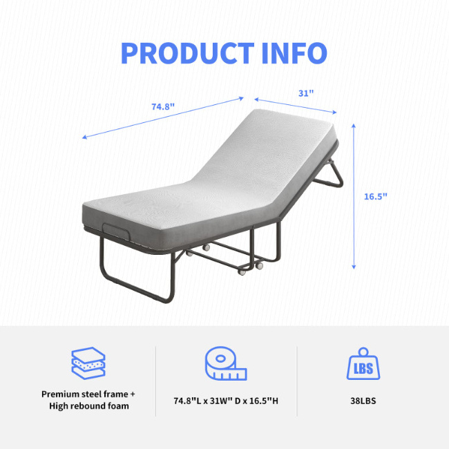 ZDC-8 Folding Bed with 4 Inch Folding Mattress Twin Size Portable Foldable Guest Bed Cot Bed for Adults Space Saving Fold Up