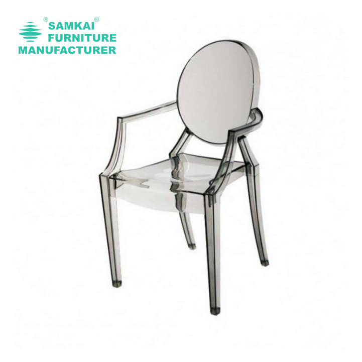 SK-YHY-J002 Factory wholesale transparent pink modern acrylic stacked kitchen and dining room arm resin ghost chair