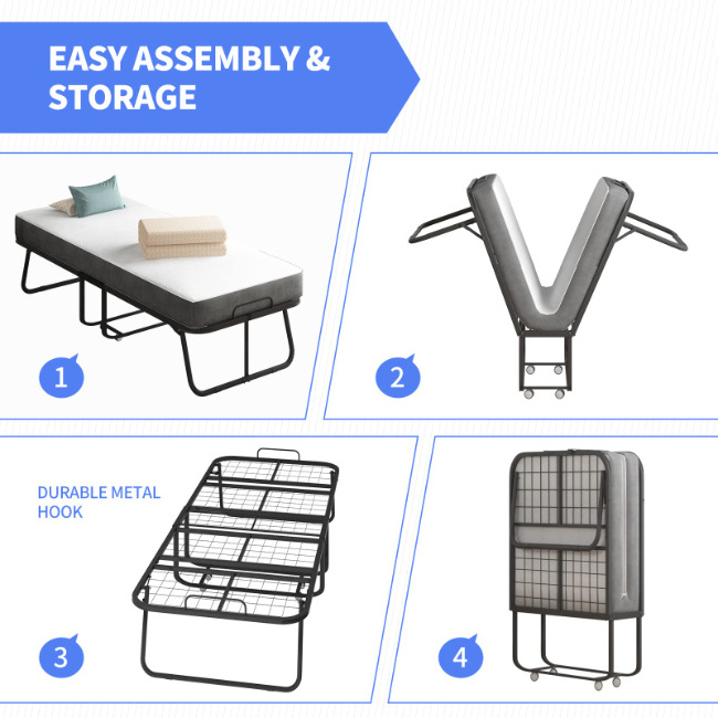 ZDC-8 Folding Bed with 4 Inch Folding Mattress Twin Size Portable Foldable Guest Bed Cot Bed for Adults Space Saving Fold Up