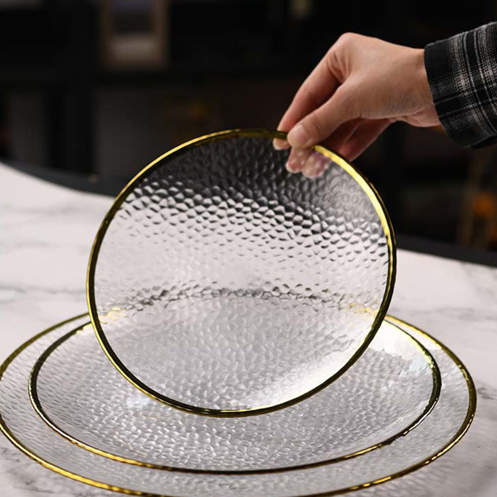 Samlife Wholesale Restaurant Wedding Crystal Glass Square White and Gold Charger Plates