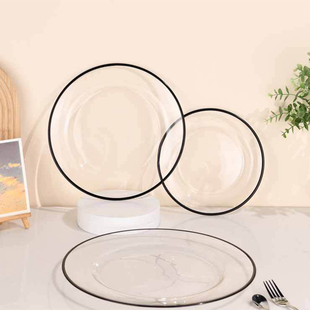 Dishes Set Black Trim Dinner Dessert Charger Plate 13 inch Round Clear Glass Charger Plates with black rim for wedding