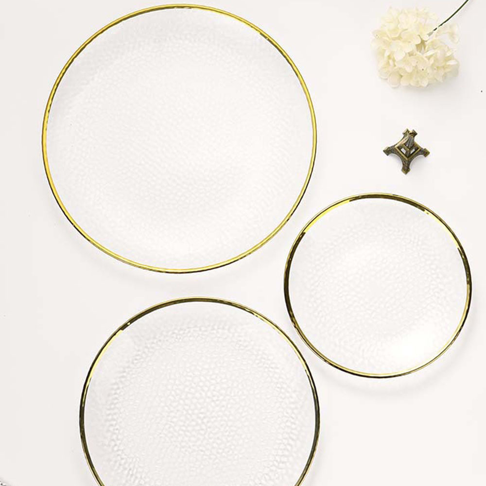 Samlife Wholesale Restaurant Wedding Crystal Glass Square White and Gold Charger Plates