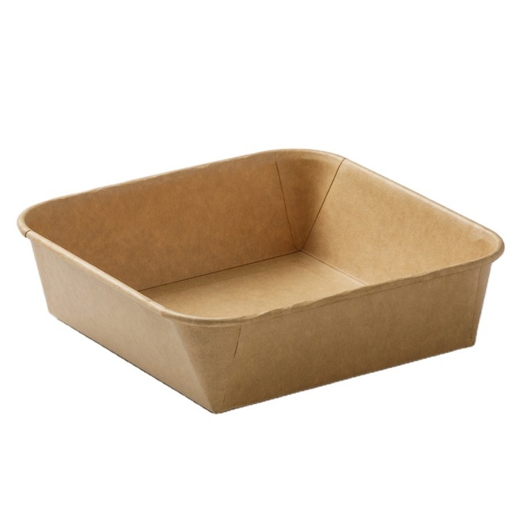 SM7-SL980 Eco Friendly Food Grade Brown Paper Package Takeaway Kraft Bakery//Fruit/Sushi Box Tray Salad Container With Single PE