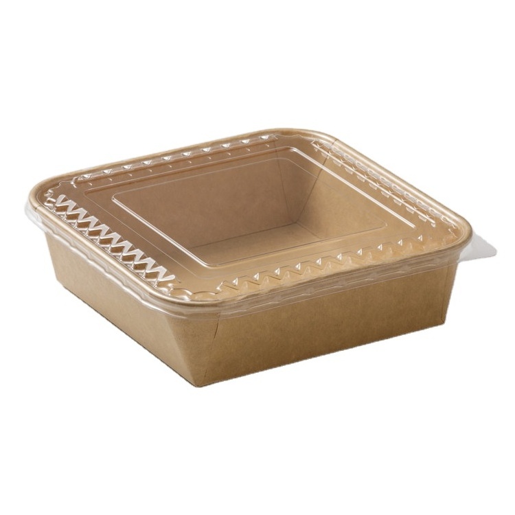 SM7-SL980 Eco Friendly Food Grade Brown Paper Package Takeaway Kraft Bakery//Fruit/Sushi Box Tray Salad Container With Single PE