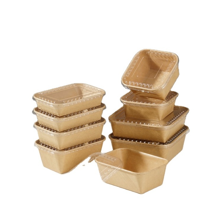 SM7-SL980 Eco Friendly Food Grade Brown Paper Package Takeaway Kraft Bakery//Fruit/Sushi Box Tray Salad Container With Single PE