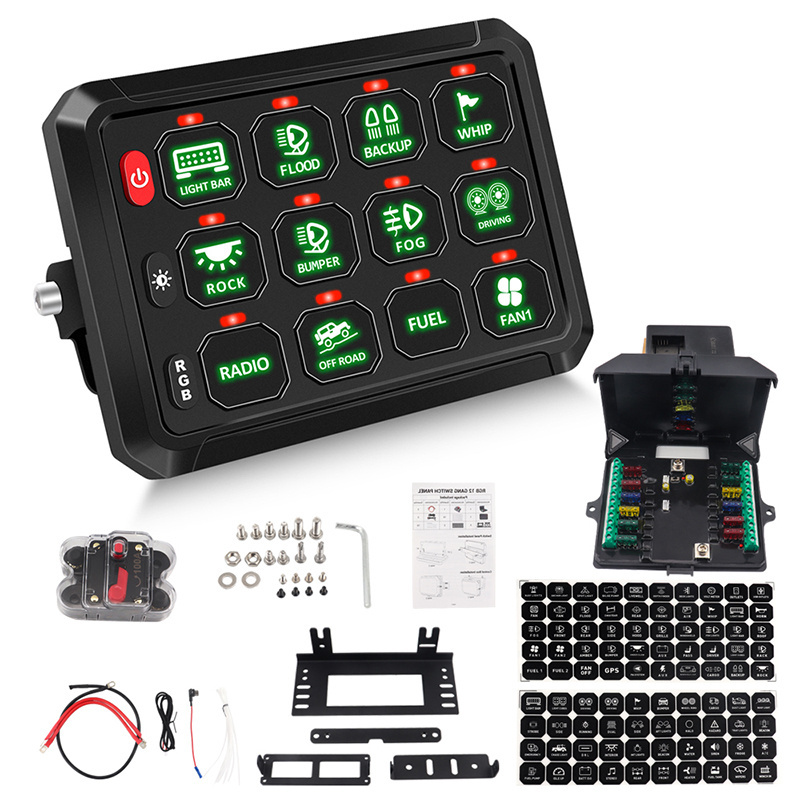 Marine Boat UTV SUV Truck Car  Off Road Universal Automotive Lights 12 Gang LED Switch Panel