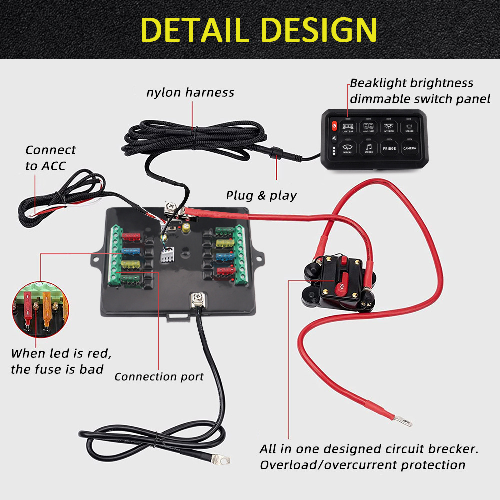 Cutomzied Auto Circuit Control intelligent control Box marine 8 gang led switch panel 12V