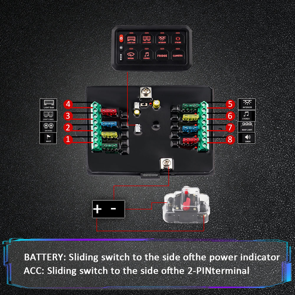 Cutomzied Auto Circuit Control intelligent control Box marine 8 gang led switch panel 12V