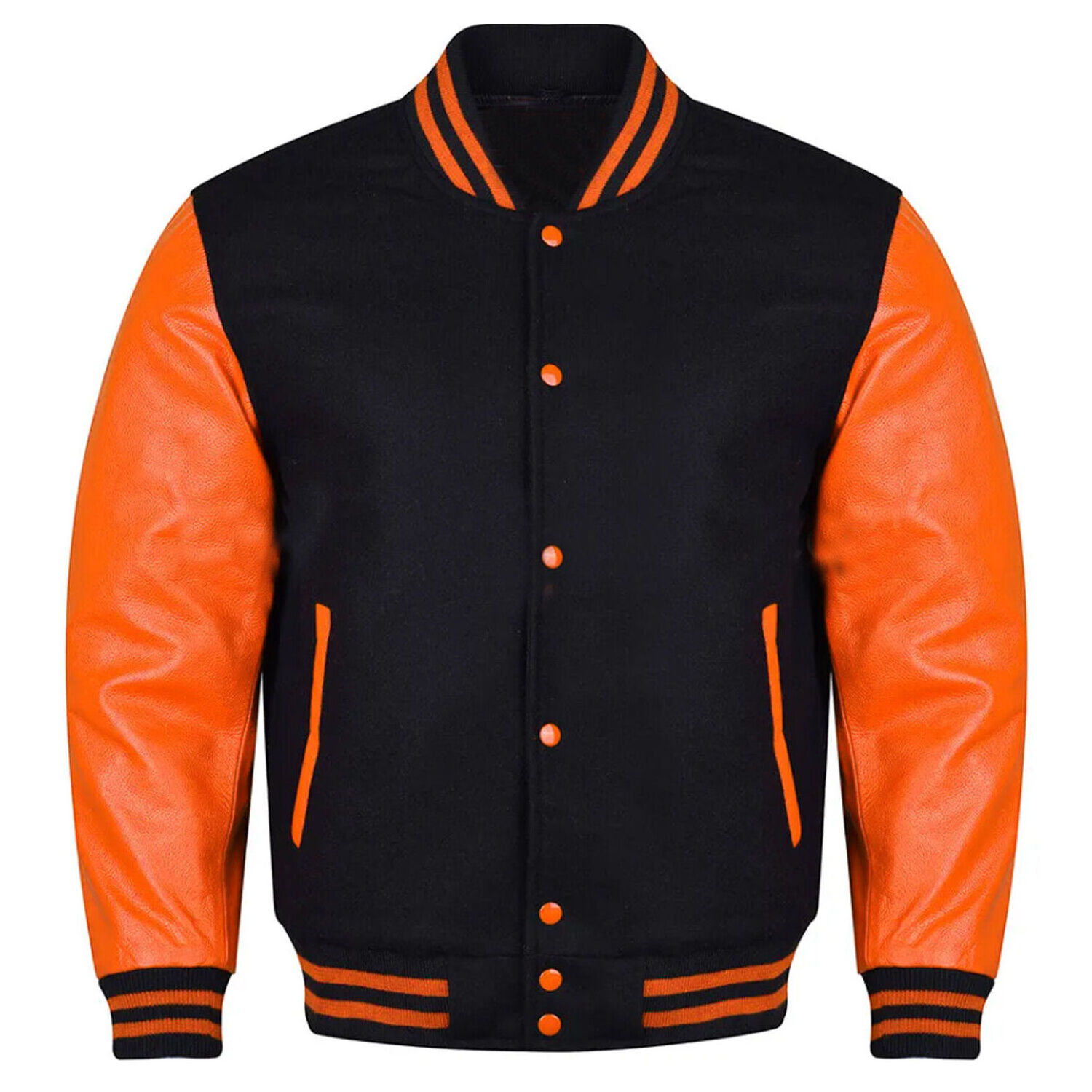 Wool Leather Mens Orange Varsity Jackets For Men Orange Letterman Jackets Custom Varsity Bomber Jackets