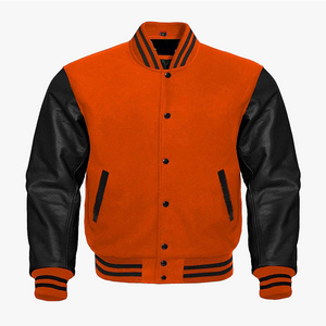 Wool Leather Mens Orange Varsity Jackets For Men Orange Letterman Jackets Custom Varsity Bomber Jackets