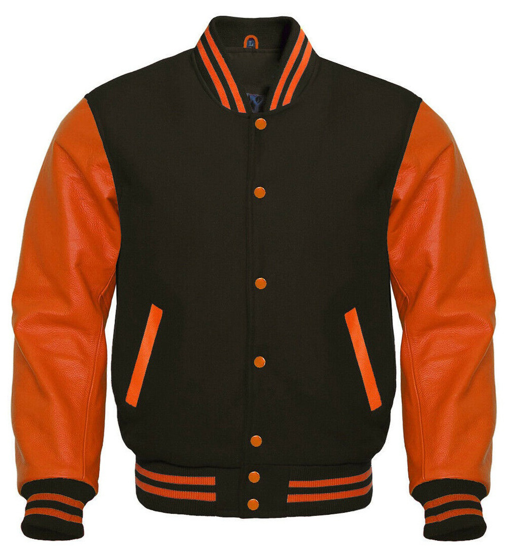 Wool Leather Mens Orange Varsity Jackets For Men Orange Letterman Jackets Custom Varsity Bomber Jackets