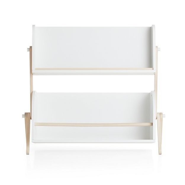 Sampo Factory Wholesale Modern And Clean Spacious Cubby Storage Boat Shaped Display Shelf White Wooden Bookcase Magazine Rack