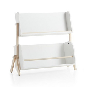 Sampo Factory Wholesale Modern And Clean Spacious Cubby Storage Boat Shaped Display Shelf White Wooden Bookcase Magazine Rack