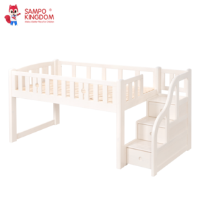 Sampo Factory Original Classic Design Mid-Loft Kids Bed With Staircase Drawers Bed Children Kids Princess Solid Wood Cama Bed