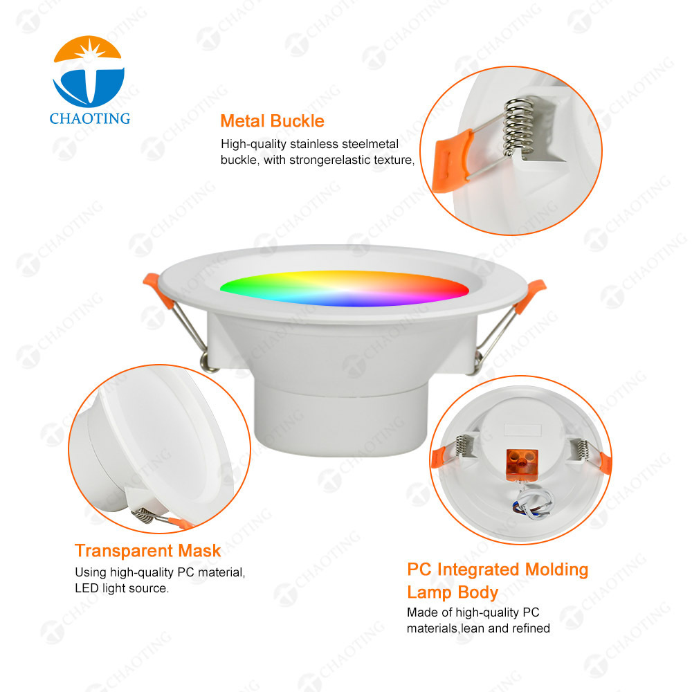 High Quality 4 Inch 12W Indoor Lighting Cct Round Recessed Ceil Lamp Rgb Downlights Smart Tuya Wifi Dimming Led Spot Down Lights