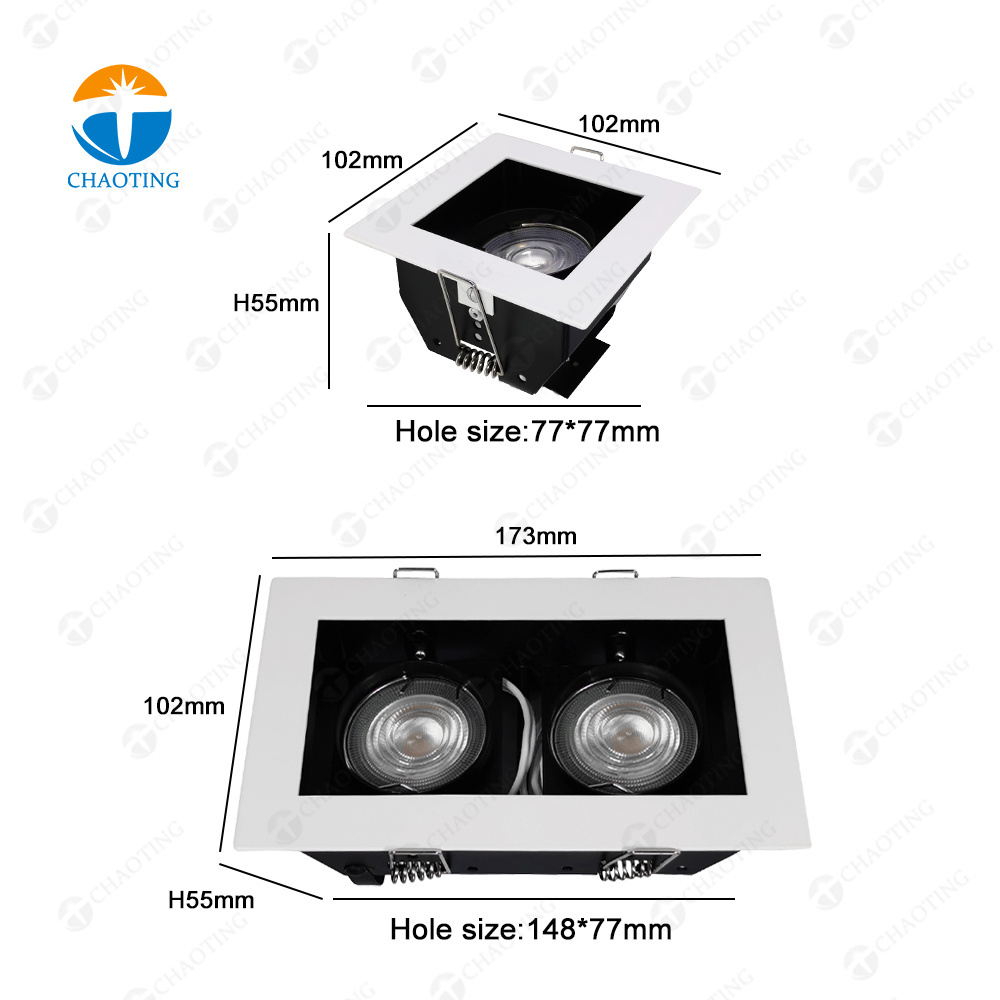 Single and double head Aluminum Downlight Housing Recessed Ceiling LED COB Lamp MR16 GU10 GU5.3 Spot Down Light Fixture