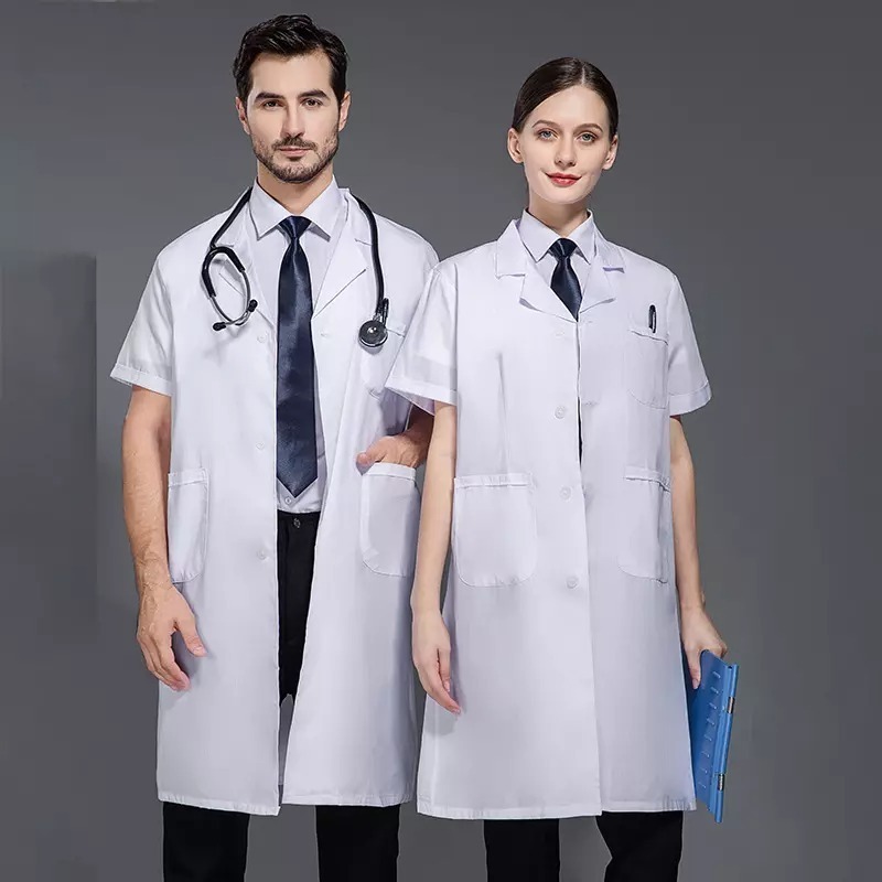 New Design Women Men Hospital Uniform Nursing Scrub Top Healthcare Doctor White Lab Coat