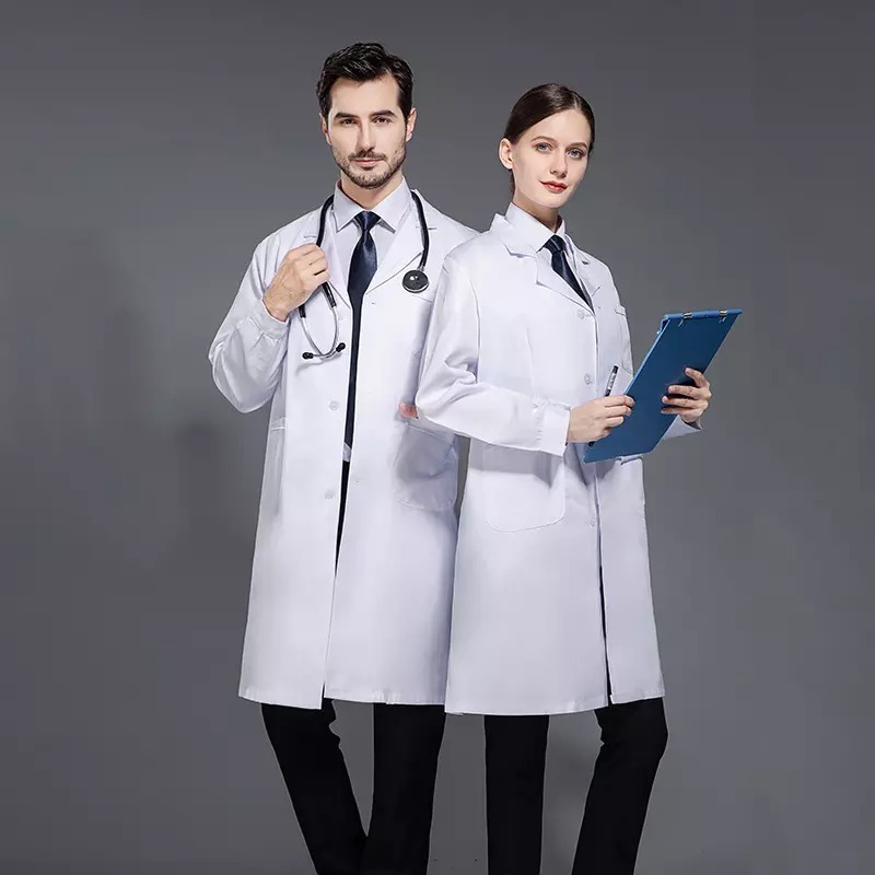 New Design Women Men Hospital Uniform Nursing Scrub Top Healthcare Doctor White Lab Coat