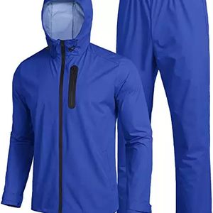 Mens Waterproof Rain Suit With Hood 2 Pieces Lightweight Fishing Camping Rain Jacket and pant set