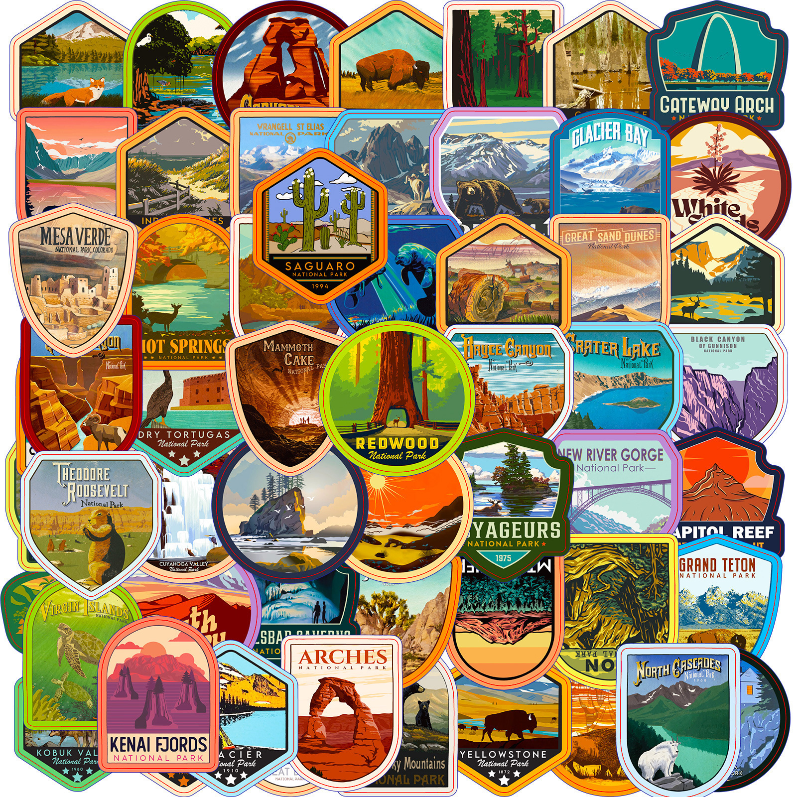 63PCS US National Park Stickers Amazon Nature Park Travel Cross Mirror Outdoor Creative Graffiti Stickers