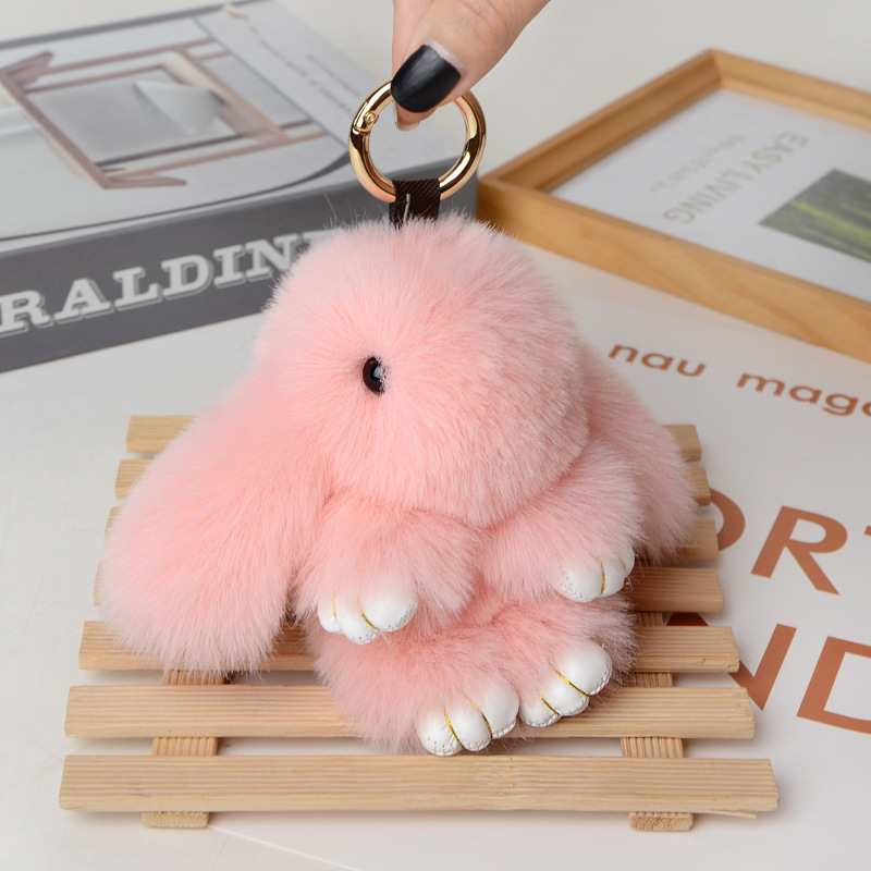 Bunny Doll Keychain Soft Faux Fur Pom Pom Fluffy Plush Pendant KeyChain Car bag keyring bunny pompom fluffy keychain