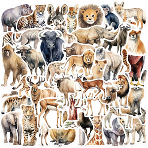 50PCS Realistic tiger lion giraffe fox decals for kids early educational African savannah animals sticker