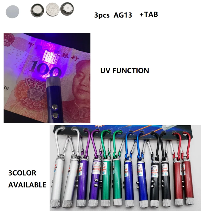 Hot Sale Red laser pointer mini led flashlight UV light multifunction metal led light keychain