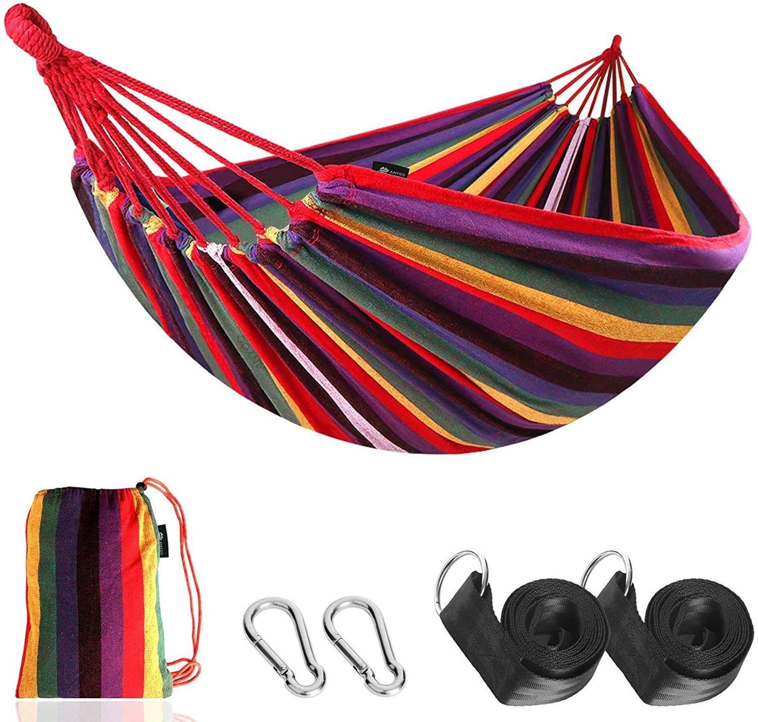 Garden Cotton Hammock Comfortable Fabric with Tree Straps for Hanging Durable Up to 450lbs Portable Hammock