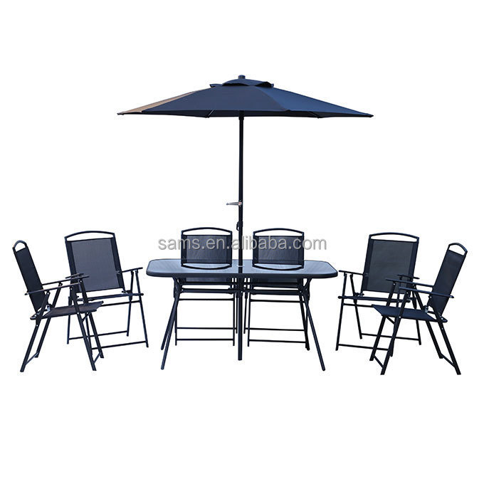 Wholesale Outdoor Leisure Dining Table Set 6 Seater 8 Piece Coffee Shop Tables And Chairs With Parasol  With Umbrella