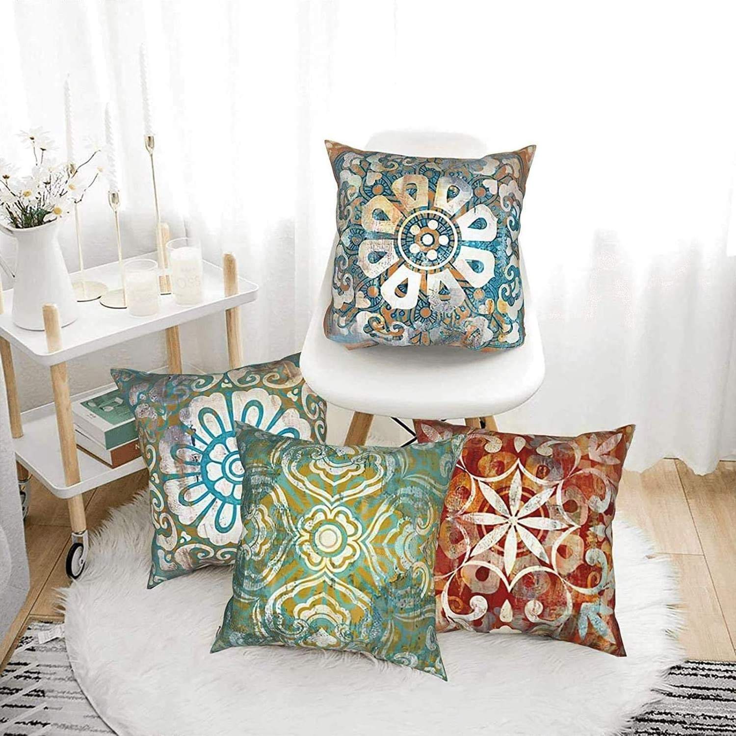 Set of 4 Throw Pillow Covers Home Decorative Bohemia pillow Cases Soft Velvet Cushion Covers 45x45cm(18 x 18 inch)