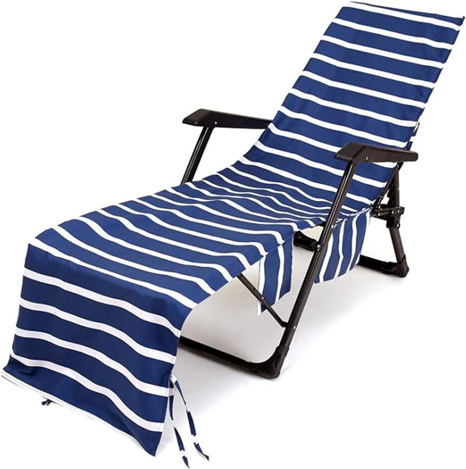 Stripe Beach Chair Cover Towel, Pool Lounge Chaise Towel Sun Lounger Cover, Chaise Lounge Towel Cover with Side Storage Pockets