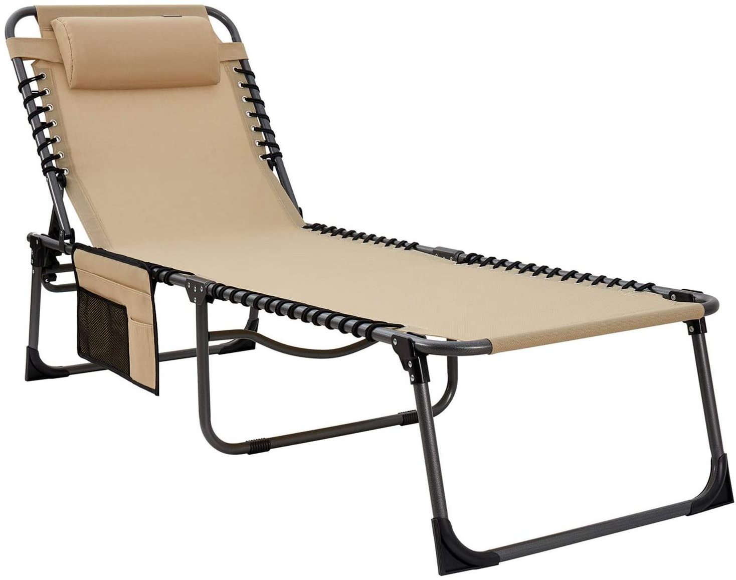 4-Fold Outdoor Folding Chaise Lounge Chair for Beach Sunbathing Patio Pool Lawn Deck Lay Flat Portable Lightweight