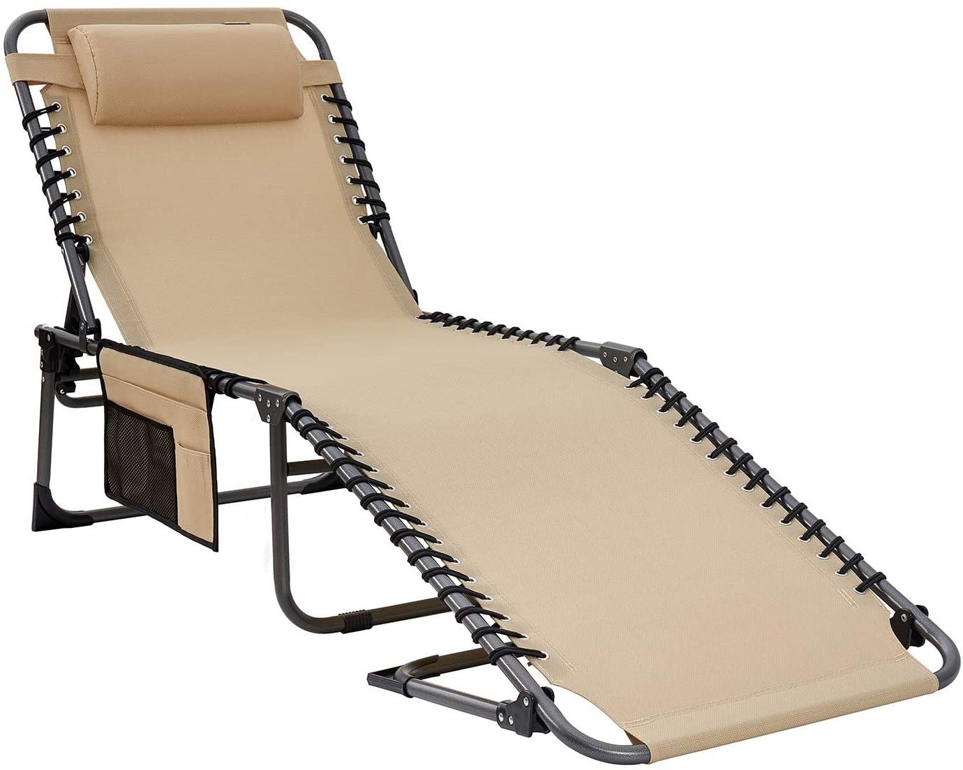 4-Fold Outdoor Folding Chaise Lounge Chair for Beach Sunbathing Patio Pool Lawn Deck Lay Flat Portable Lightweight