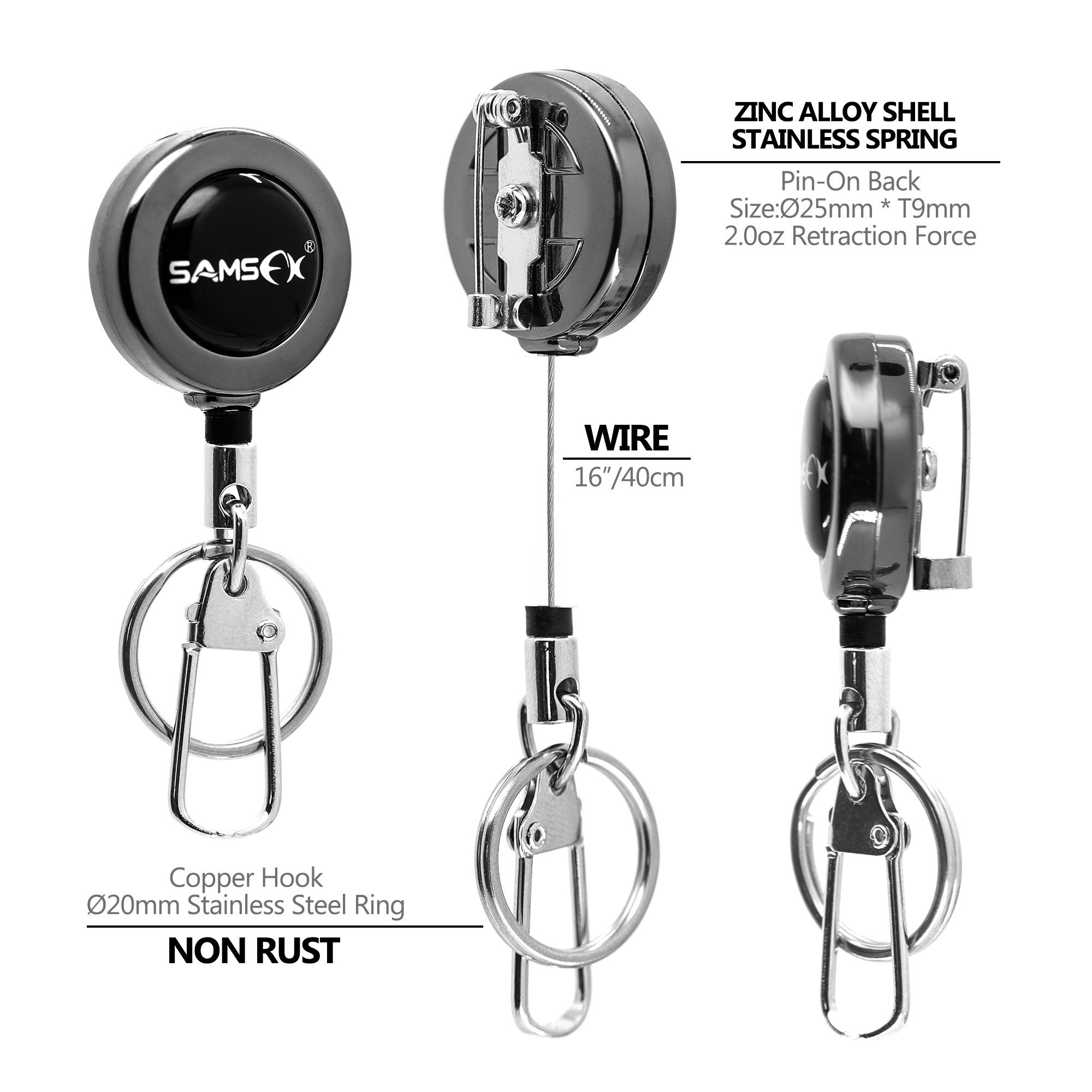 SAMSFX Zinger Retractor for Anglers Vest Pack Tool Combo Built-in Steel Cord Pin on Reel Fly Fishing Zinger Retractor