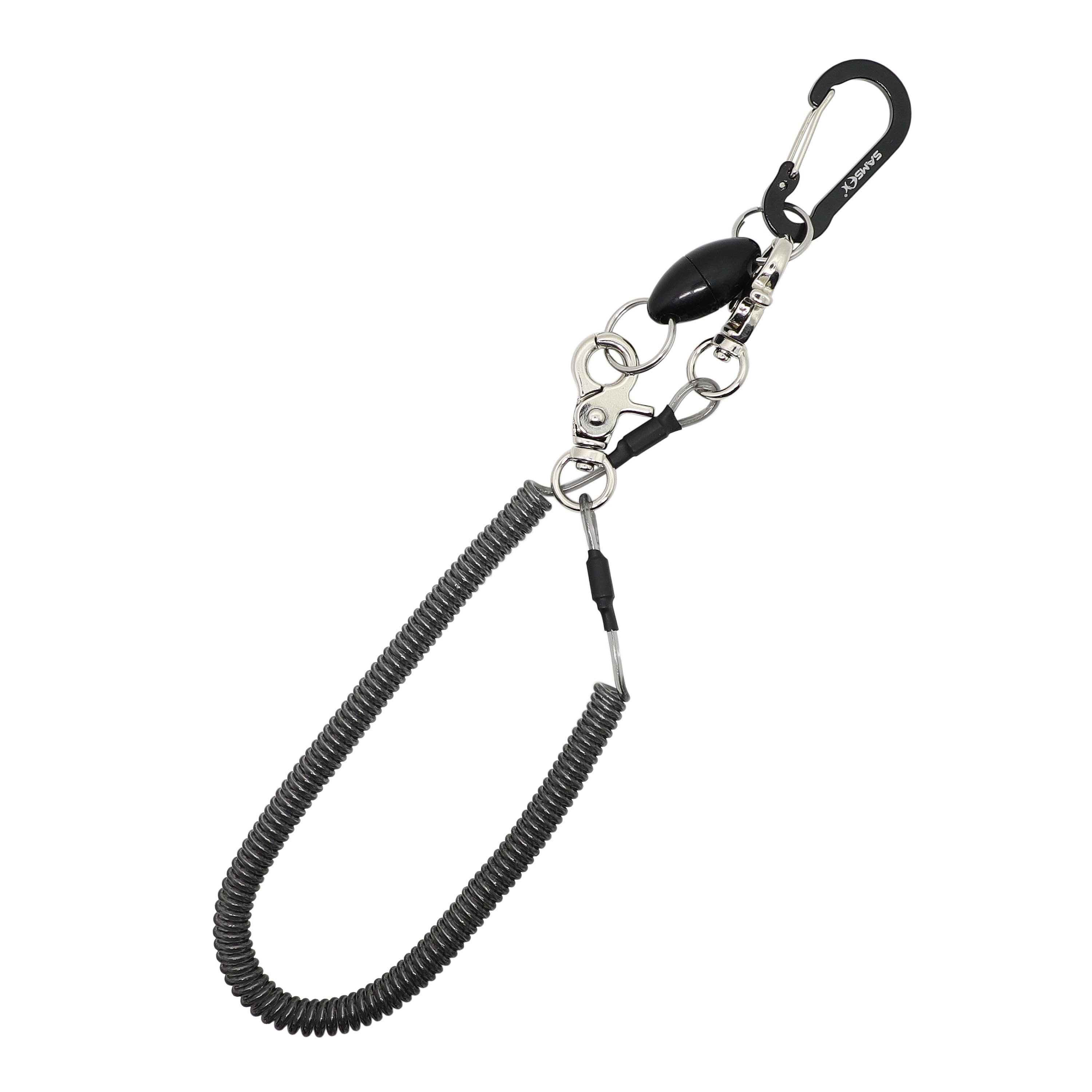 SAMSFX Fishing Magnetic Net Release Holder for Fly Fishing ( Carabiner Clip & Coiled Lanyard & Olive Shape 9lb Magnet )